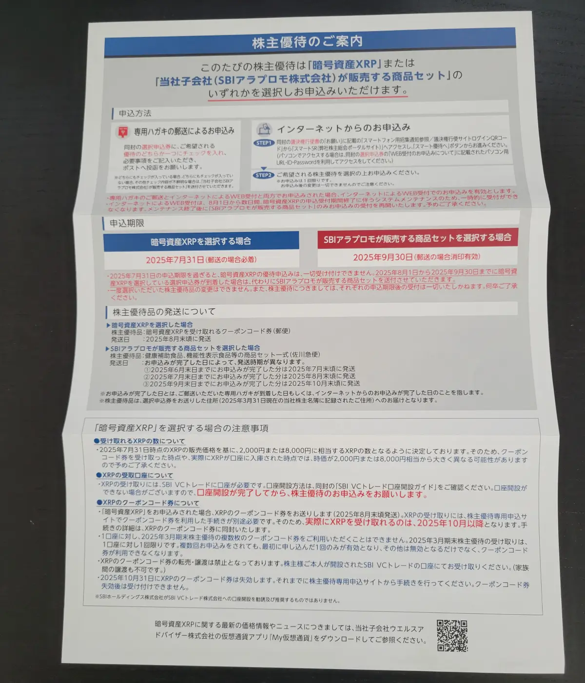 ＳＢＩホールディングス優待内容の案内